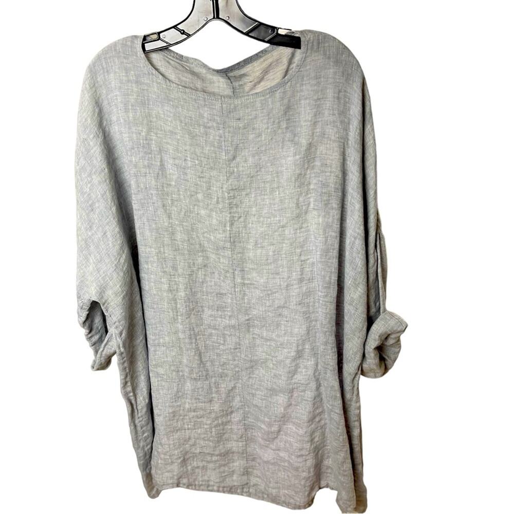 Lagenlook Relaxed Linen LS Tunic, Minimalist, Vacation, Coastal, Artsy, PLUS 1X
